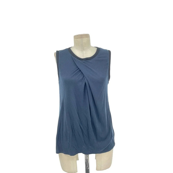 Helmut Lang Celeste Drape Front Shell Tank Top Blue / Black Size Small - Picture 2 of 9